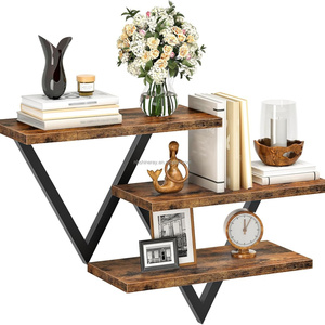 Set di Mensole Galleggianti a Doppio Livello in Acciaio <span class=keywords><strong>e</strong></span> Legno, Montaggio a Parete, Decorazione Fai-da-Te per Soggiorno, Camera da Letto, Bagno - Product Image 1