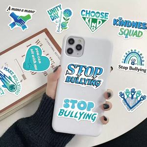 50 Uds dibujos animados azul Anti Bullying texto Graffiti PVC pegatinas impermeables DIY decoración teléfono funda Notebook taza de agua - Product Image 6