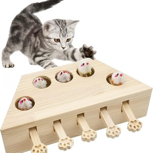Jouet pour chat en bois Whack A Mole, 1 niveau, motif de dessin animé, bois massif durable, jeu éducatif pour chats - Product Image 1