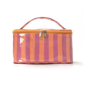Uionen Custom Striped Glossy <b>Makeup</b> <b>Bag</b> <b>Large</b> Capacity Handheld Cosmetic Pouch Waterproof PVC Travel Toiletry Storage <b>Bag</b> - Product Image 3