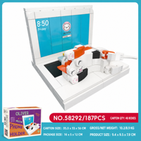 Soporte para Teléfono con Diseño de Gato Blanco y Naranja, 187 Piezas, Bloques de Construcción 3D, DIY, MOC, Juguete de Construcción, Marca Privada OEM