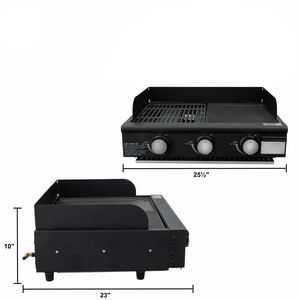 Barbecue à gaz portable moderne de 25 pouces avec plaque de cuisson en <span class=keywords><strong>fonte</strong></span> <span class=keywords><strong>émaillé</strong></span>e, 3 brûleurs au propane, 36 000 BTU, conception côte à côte - Product Image 5