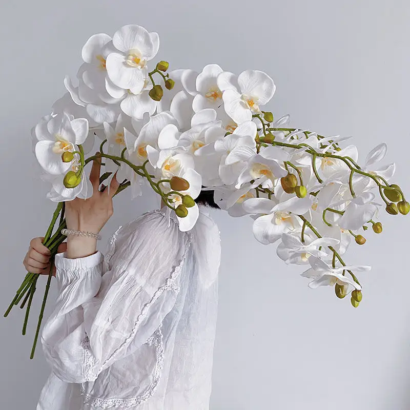 Grosir Anggrek Anggrek Plastik Phalaenopsis Bunga Putih Buatan Sentuhan Nyata Anggrek Buatan Lateks untuk Dijual