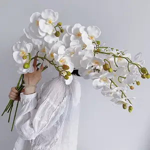 Orquídeas artificiales de plástico, orquídeas artificiales de látex con tacto real, color blanco, venta al por mayor