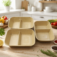 Boîtes rectangulaires jetables en kraft à 2 compartiments de qualité alimentaire, vaisselle gaufrée, bols à salade à emporter, assiettes et bols en papier