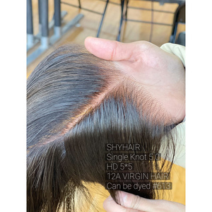 Cierre de Encaje HD 5x5 de Cabello Humano Remy, Cierre Frontal de Cabello Brasileño Liso, Doble Trama a Máquina, Nudos Decolorados - Product Image 3