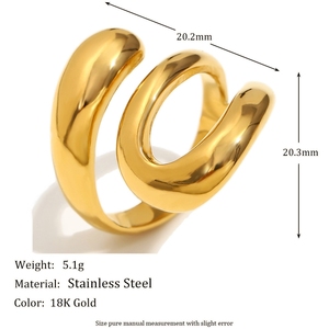 Joyas de diseño único europeo y americano Ins, acero inoxidable chapado en oro de 18 quilates, anillo de serpiente Abierto francés de tres capas - Product Image 4