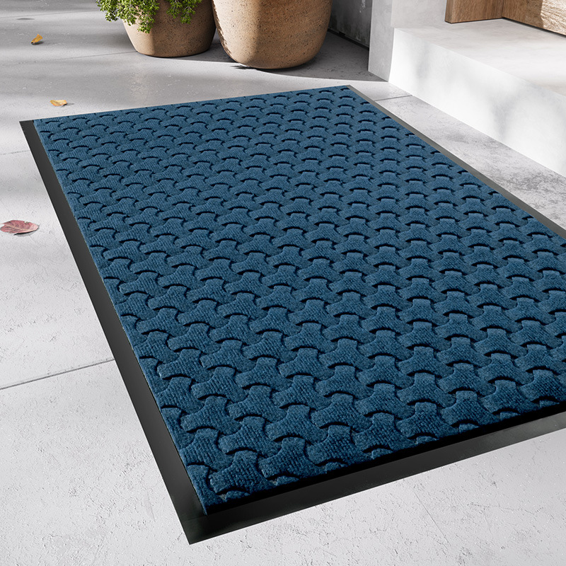 Polyester entrance mat - water ripple blue