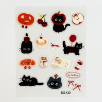 Autocollants en gel 3D en relief époxy effet dessin animé DIY, motif petit chat noir mignon, pour coques de téléphone et décoration de tablettes