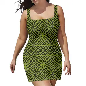 Samoan Fijian playa falda Halter verano Mujer de talla grande Polinesia cadera Sexy básico sin mangas cinturón vestido 2024