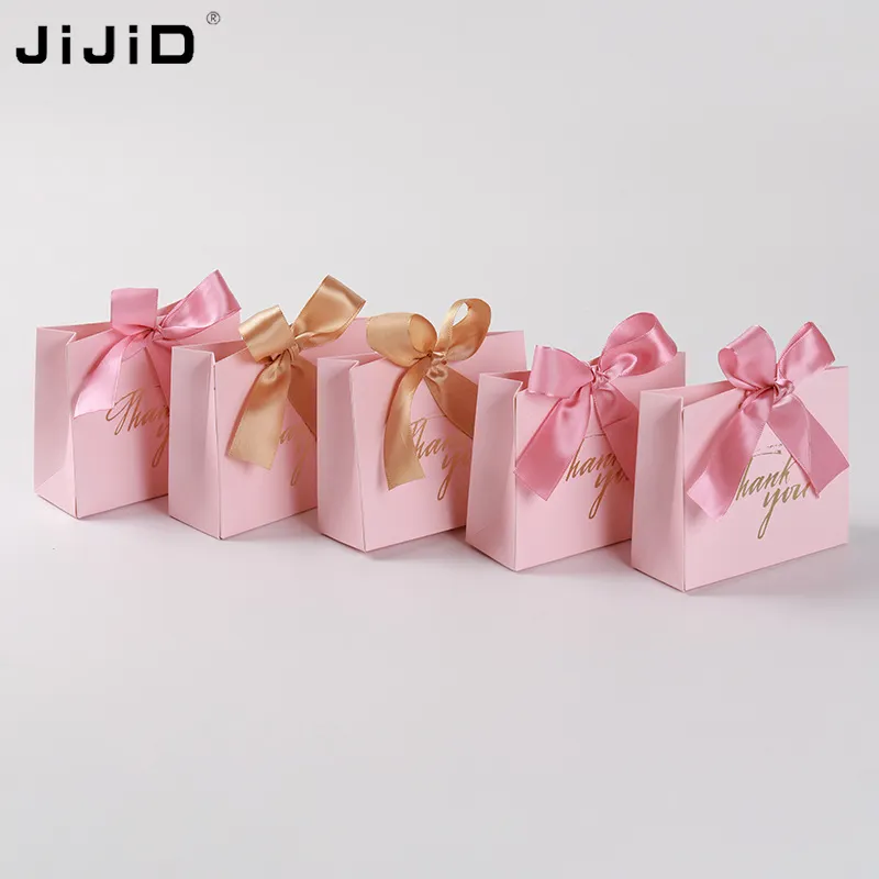 Маленькая Подарочная сумка JIJID, подарочные пакеты с розовой красной лентой с розовым узором, бумажные подарочные пакеты для свадьбы