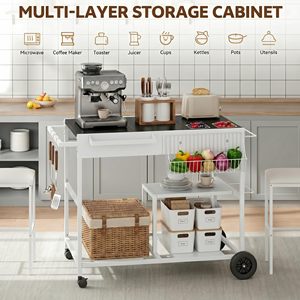 Chariot de cuisine moderne SENYU blanc avec dessus noir, tiroirs de rangement roulants et étagères - Product Image 5