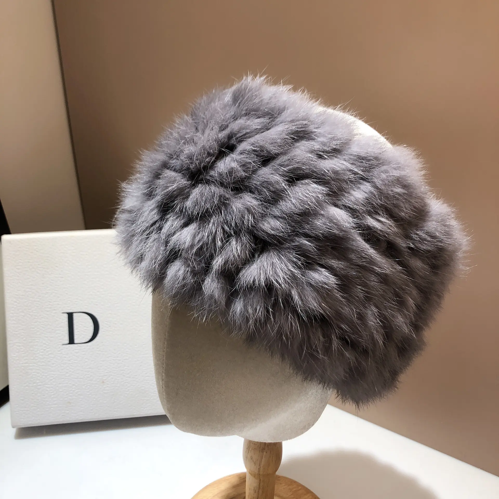 Hot fashion fluffy luxury hair accessories natural real Rex rabbit fur woven elastic headband