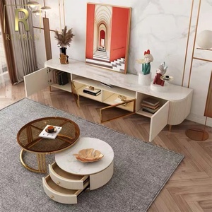 Mesa de centro de cristal con diseño creativo <span class=keywords><strong>casero</strong></span>, mueble redondo doble de alta calidad <span class=keywords><strong>para</strong></span> el hogar, piedra de mármol - Product Image 3