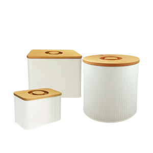 Hot Powder Coated 3pcs Food Storage Boxes & Bins Tea Coffee Sugar Canister Sets For The Kitchen Storage Jars with bamboo Lid