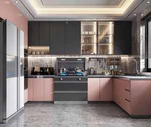 Armoires de cuisine de luxe avec conception personnalisée gratuite, évier haut de gamme et plan de travail en marbre, prix direct usine - Product Image 1