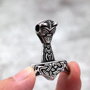 Nordic Retro Stainless Steel Men's Thor Hammer Pendant Necklace Gift Jewelry Geometric Design Asymmetry Pattern <b>Cross</b> Shape - Product Image 3