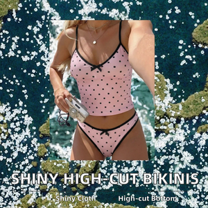 Conjunto de Bikini de Mujer con Estampado de Puntos, Tirantes Finos, Traje de Baño de Dos Piezas, Tanga, Ropa de Playa, Precio al por Mayor, Diseño Personalizado OEM - Product Image 2