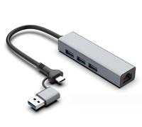 USB C a Ethernet, Hub USB 3,0 de 3 puertos de aluminio con RJ45 10/100/1000 Gigabit Ethernet Adaptador Convertidor LAN con cable, Red USB
