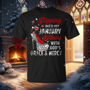 T-shirt promotionnel pour anniversaires de janvier avec la grâce et la miséricorde de Dieu, pour entrer dans le Nouvel An avec des bénédictions - Product Image 3