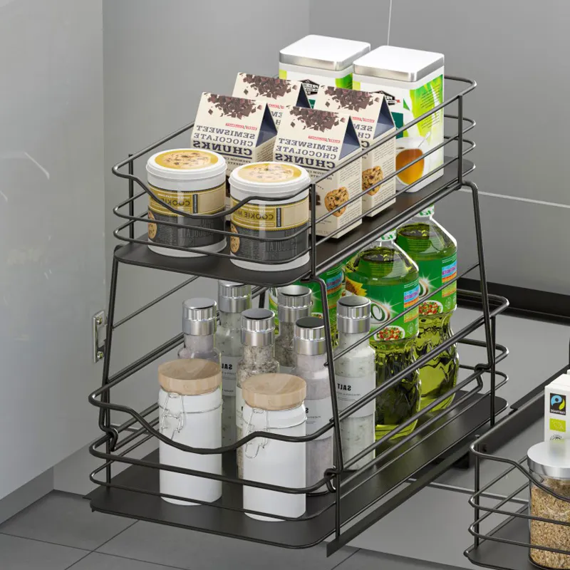 two tier 2 tier sliding under kitchen bathroom sink organizer and storage kitchen accessories