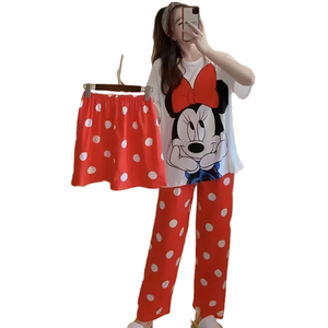 Set pigiama Casual in vita elastica traspirante da donna 3 pz abbigliamento da <span class=keywords><strong>notte</strong></span> con stampa animalier cartone animato taglia unica per l'estate autunno primavera <span class=keywords><strong>notte</strong></span> - Product Image 1