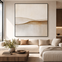 Art mural sur toile texturée abstrait neutre moderne, beige et brun, peinture de paysage minimaliste pour la décoration d'hôtel, de villa ou de salon