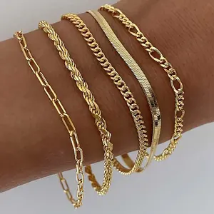 5 pc/set Europa e América Hot vendas moda jóias cobra pulseiras banhado a ouro cadeia pulseiras set para as mulheres