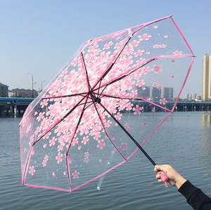 Parapluie pliant transparent QX Sakura à 8 baleines avec poignée en plastique, motif fleur de cerisier, idéal pour mariage ou cadeau – Grande Vente - Product Image 2