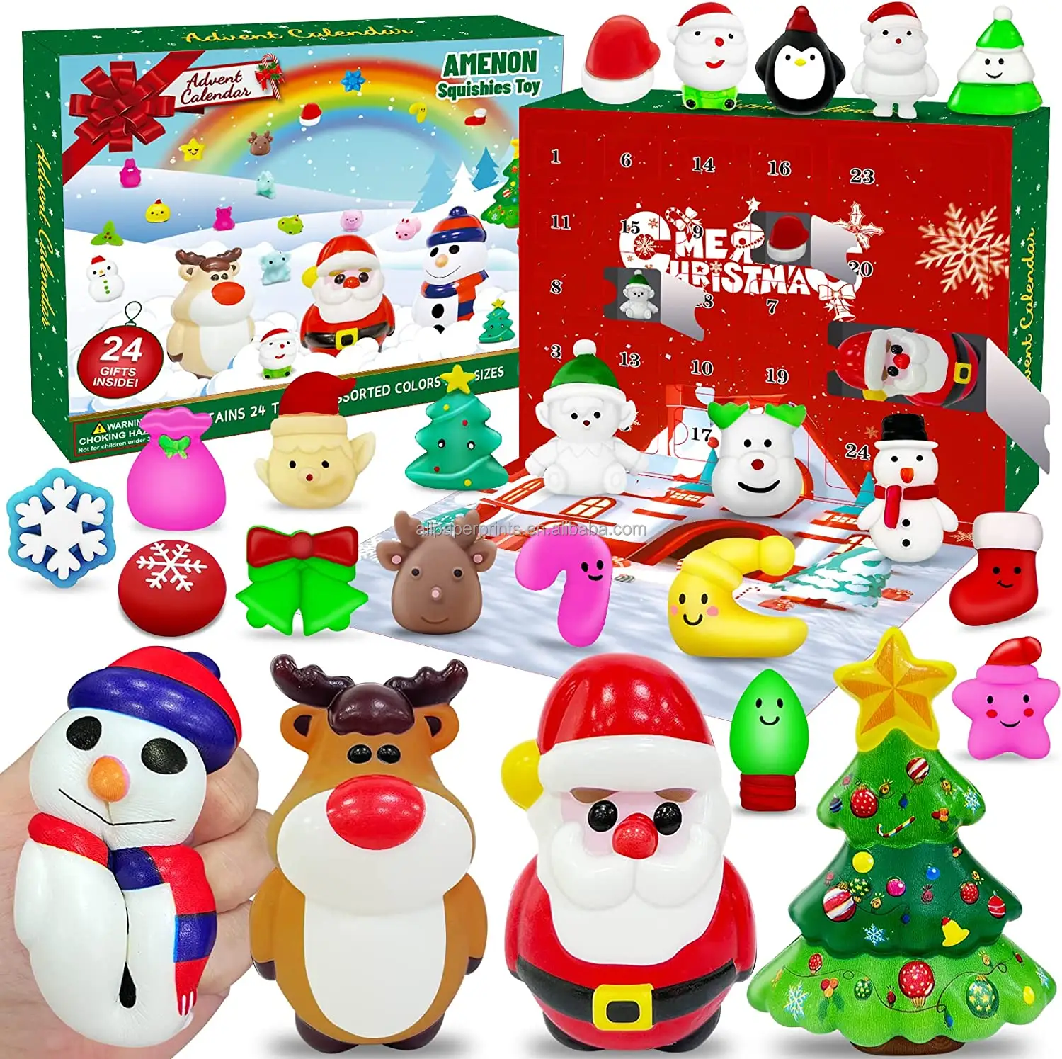 Fidget Advent Calendar 2022 for Kids, 4 Jumbo Squeeze Toys + 20 Xmas Mochi Squshies Toy 24 Days Christmas Countdown Calendars