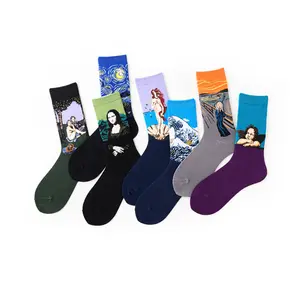 Meias coloridas para homens e mulheres, meias de algodão para homens adolescentes personalizadas, estampadas e feliz padrão, novidade yiwu
