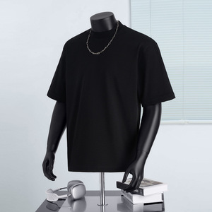 Black Oversized Cotton T Shirt Loose Fit Short Sleeve O Neck Blank Streetwear Tee for Men - Product Image 1