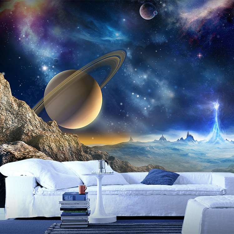 3D starry sky wallpaper dreamy space planet theme ceiling mural children's room decoration luxury background wall cloth fabric