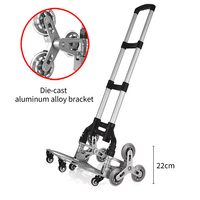 Chariot à outils d'escalade d'escalier en alliage d'aluminium portable camion à main télescopique pliant avec roues en cristal et 4 petites roulettes