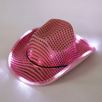 Cappello Fedora da Cowgirl lampeggiante a LED occidentale con luce per adulti cappello da Cowboy con paillettes argento con bordo LED bianco