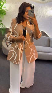 26 Yeni Gelen Baskılı Uzun Kollu <span class=keywords><strong>Blazer</strong></span> Renk Bloklu Pantolon Resmi Düz Paça Şık Trend Çok Yönlü Kadın Takım Elbise ve Blazerleri - Product Image 5