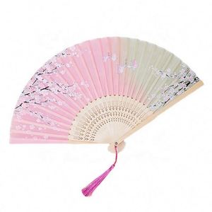 Abanico Plegable Japonés de Bambú Estilo Antiguo en Oferta, Abanico de Mano para Boda, Abanicos de Tela Decorados con Borlas - Product Image 1