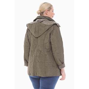 Parka matelassée à capuche kaki pour femme Vetre, 75 cm, tailles 42-58, résistante à l'eau, doublure en fausse fourrure, fermeture éclair et boutons-pression, vêtement d'extérieur - Product Image 4