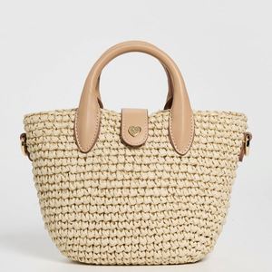 Custom Women Straw Bags Spring Summer Beach <b>Tote</b> Bag Woven Shoulder Purse Handbag <b>Raffia</b> Leather Trim Mini Bucket Embroidery - Product Image 1