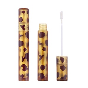 Leopard Print Amber Lip Gloss 4ml Round Tube Glossy Finish Cosmetic Packaging Empty Refillable Lip Gloss <b>Container</b> - Product Image 1