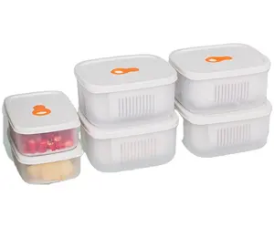 Portable Vegetable Fruit Fresh Refrigerator Fresh-keeping Storage Box Containers With Drain Basket Crisper