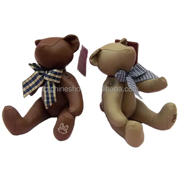 Promotional leather PU teddy bear fashion toy for kids stuffed soft plush leather toy