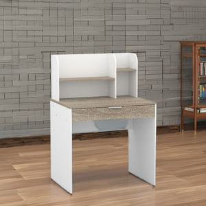 Escritorio de estudio con cajón, combinación de color sonoma y blanco, hecho de tablero de partículas de primera calidad con laminado de papel para uso de estudio. - Product Image 1