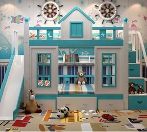Lit superposé en bois pour enfant, design <span class=keywords><strong>château</strong></span> européen, avec toboggan et escalier, modèle 2026, lit mezzanine - Product Image 5