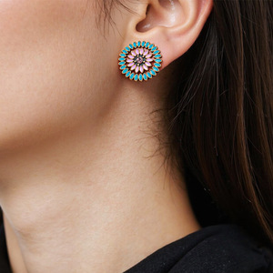 Flower <b>Stud</b> <b>Earrings</b> Alloy <b>Crystal</b> Rhinestone Bezel Setting Women's Fashion Jewelry Boho Style 2025 - Product Image 4