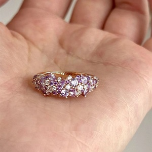 Anello di Lusso con Foglia di Cristallo Viola per Donne |   Fede nuziale placcata in <span class=keywords><strong>oro</strong></span> <span class=keywords><strong>rosa</strong></span> con zirconi cubici |   Gioielli alla Moda per Feste - Product Image 1