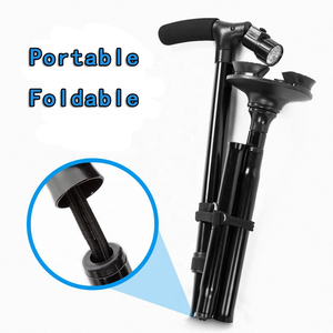 New Style Foldable Portable Aluminum Alloy Hiking Cane Led Lights Universal Base Anti-slip <strong>Rehabilitation</strong> <strong>Therapy</strong> <strong>Supplies</strong> - Product Image 1