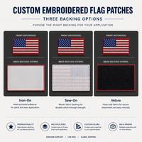 Écusson brodé drapeau national thermocollant ou à coudre avec support Velcro, vente en gros pour vêtements, sacs, chapeaux