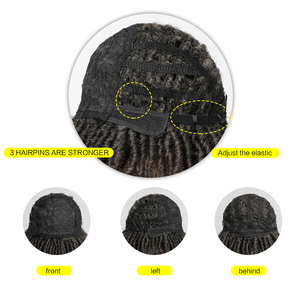 Perruque noire <span class=keywords><strong>cheveux</strong></span> <span class=keywords><strong>mi</strong></span>-longs vague super bouclée avec <span class=keywords><strong>frange</strong></span> perruque africaine femmes fibre résistante à la chaleur mat durable photo en direct - Product Image 6