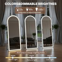 Espejo de Cuerpo Entero Arqueado de Vidrio Templado con Luces LED, Espejos de Pie o de Pared, Espejos de Cuerpo Entero con Iluminación Regulable para Dormitorio